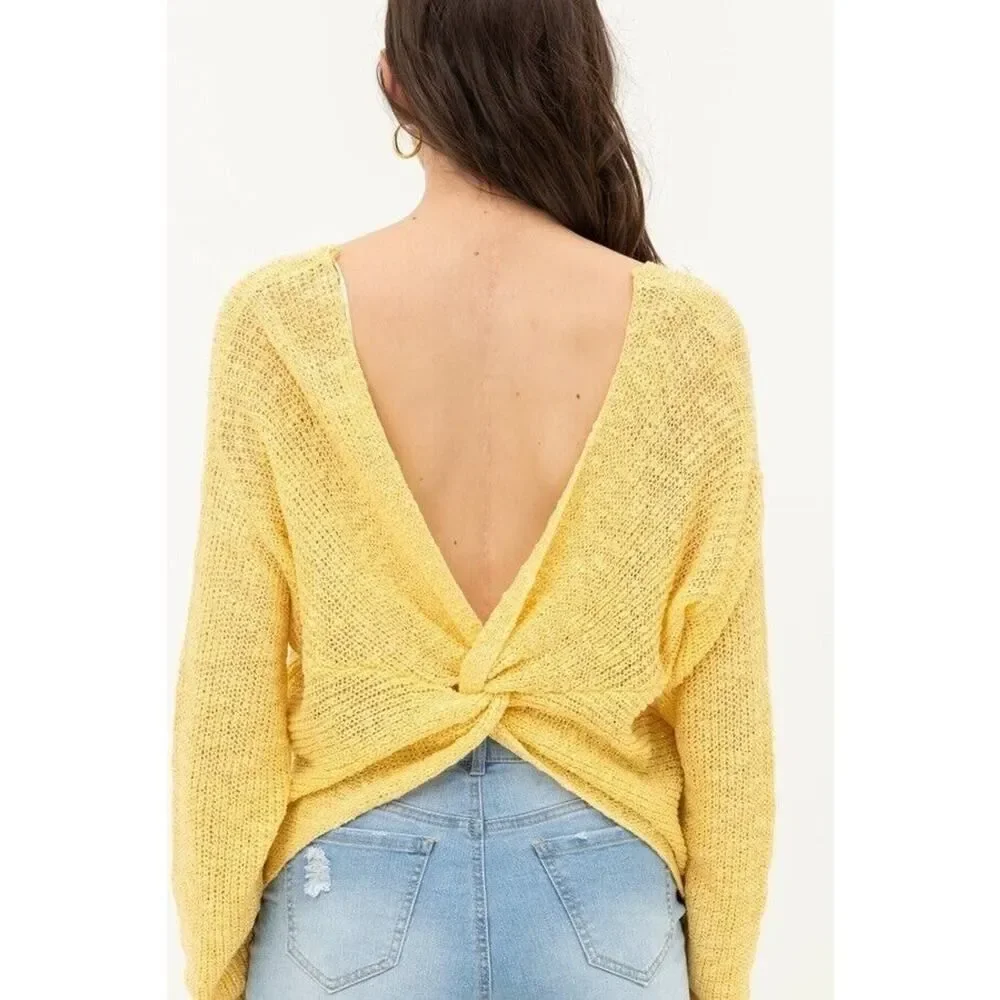 $89 LOVE TREE Los Angeles Boutique Open Back Twist Knot Knit Sweater Designer L